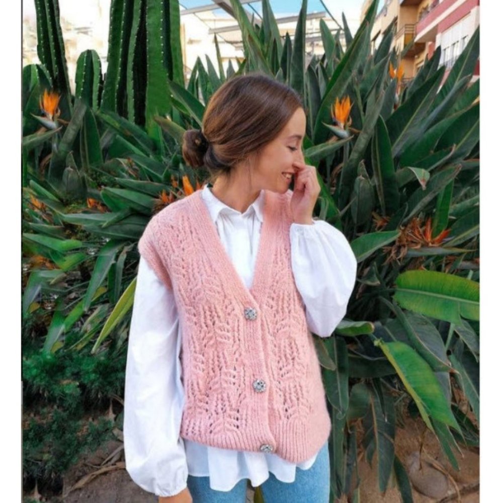 NWT ZARA Jewel button knit vest cardigan sweater Small